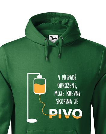 Pánská mikina s kapucí Krevní skupina je pivo