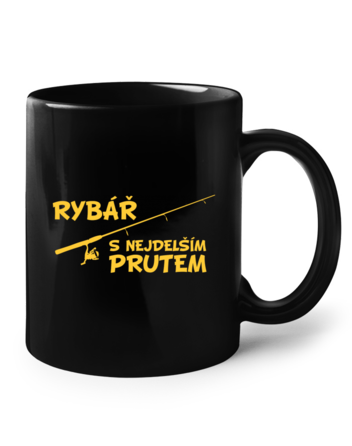 Keramický hrnek – Rybář s nejdelším prutem (černý)