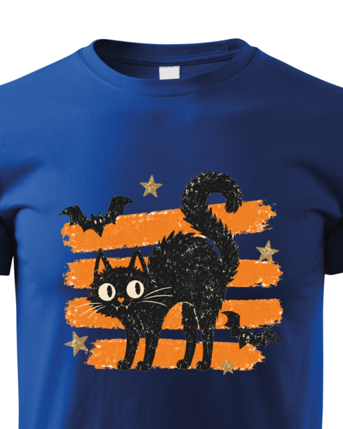 Dětské tričko Halloween kočka s netopýry