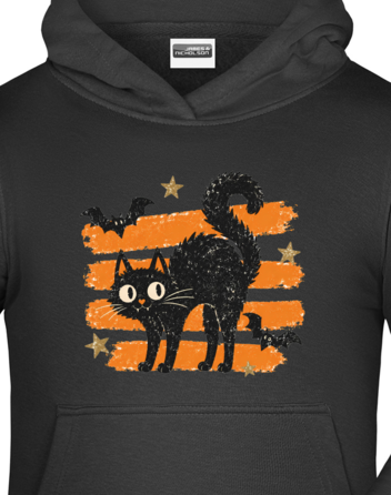 Dětská mikina s kapucí Halloween – kočka s netopýry