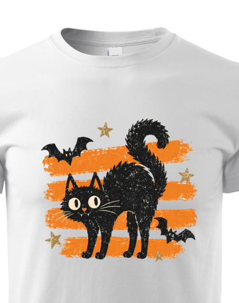 Dětské tričko Halloween kočka s netopýry