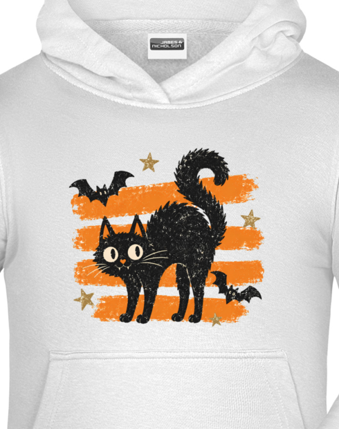 Dětská mikina s kapucí Halloween – kočka s netopýry