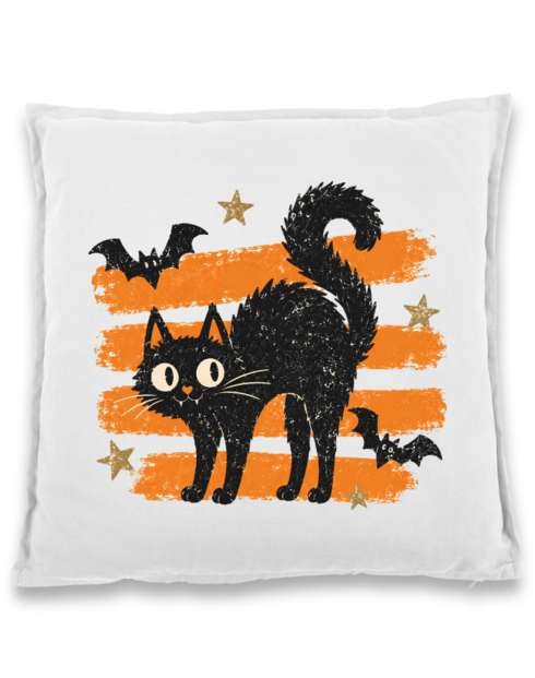 Bavlněný polštář Halloween – kočka s netopýry