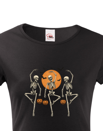 Dámské tričko s krátkým rukávem – Tančící kostlivci Halloween