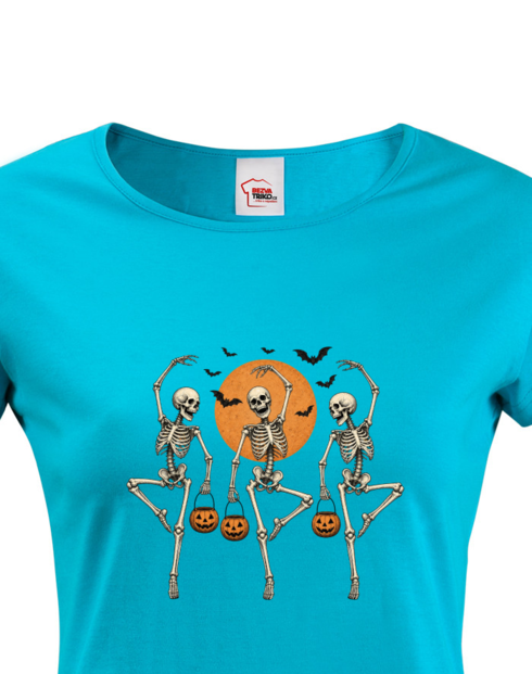 Dámské tričko s krátkým rukávem – Tančící kostlivci Halloween
