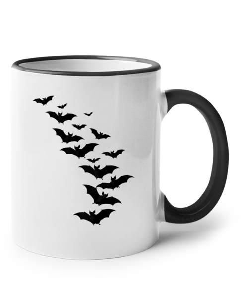 Keramický hrnek s barevným uchem – Halloween netopýři