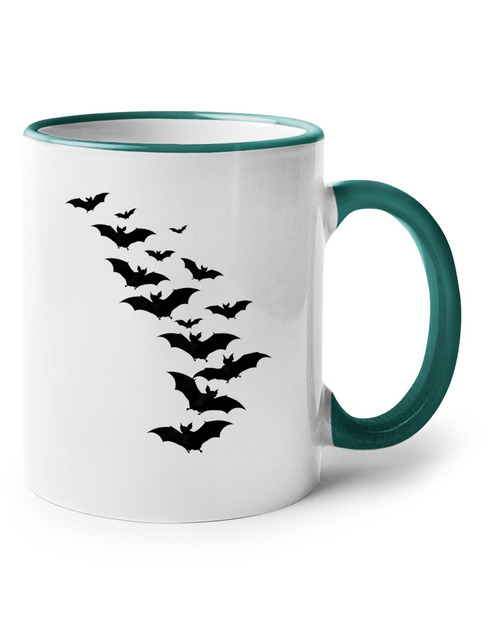 Keramický hrnek s barevným uchem – Halloween netopýři