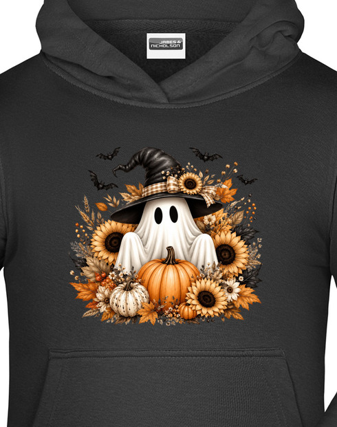 Dětská mikina s kapucí Halloween - duch s čarodějnickým kloboukem