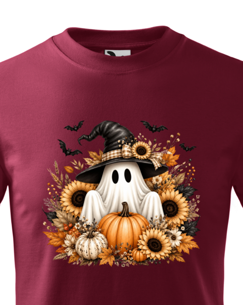 Dětské tričko Halloween duch s čarodějnickým kloboukem