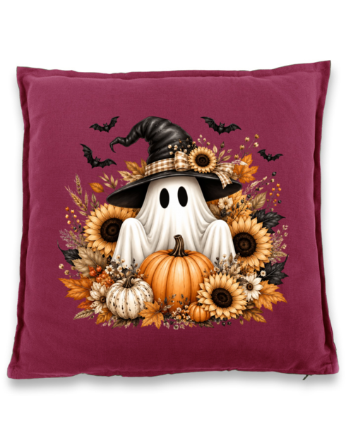 Bavlněný polštář – Halloween duch s čarodějnickým kloboukem