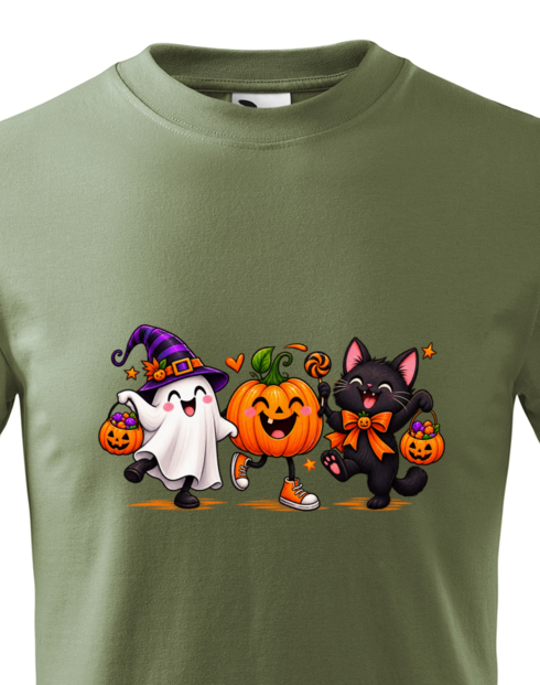 Dětské tričko Halloween trio – duch, dýně a kočka