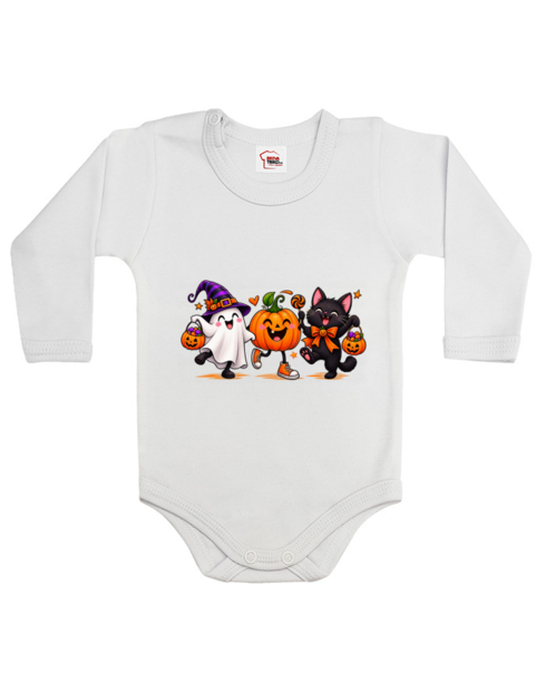 Dětské body s motivem Halloween trio – duch, dýně a kočka