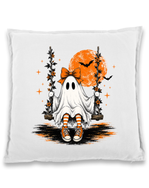 Bavlněný polštář Halloween – duch na houpačce