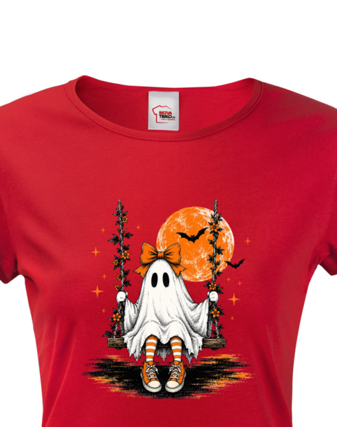Dámské tričko s krátkým rukávem Halloween - duch na houpačce