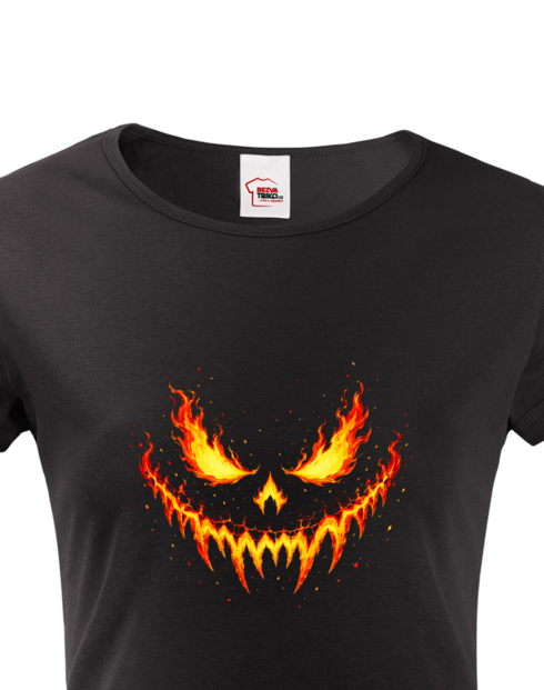 Dámské tričko s krátkým rukávem Halloween - Ohnivá tvář