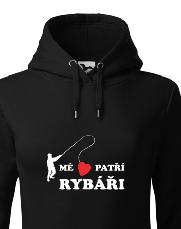 Dámská mikina s kapucí Mé srdce patří rybáři