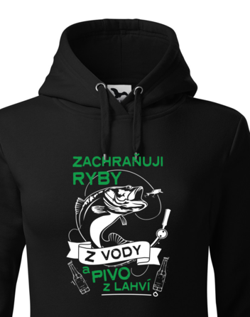 Dámská mikina s kapucí Zachraňuji ryby z vody