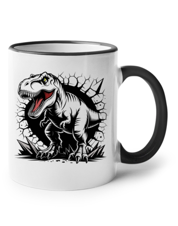 Keramický hrnek s barevným uchem – T-rex se zlobí