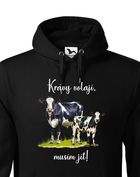 Pánská mikina s kapucí Krávy volají, musím jít