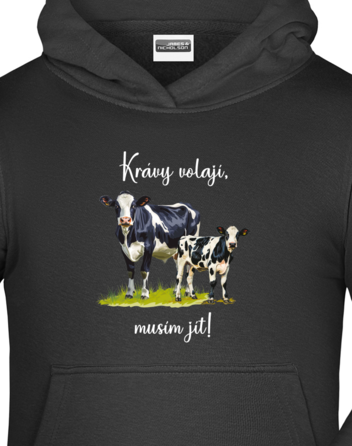 Dětská mikina s kapucí Krávy volají, musím jít