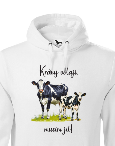 Pánská mikina s kapucí Krávy volají, musím jít