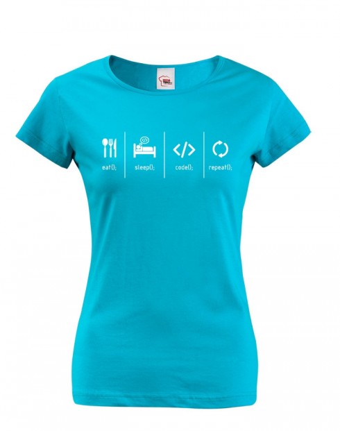 Dámské tričko s krátkým rukávem Eat, sleep, code, repeat