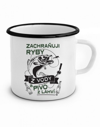 Plechový hrneček Zachraňuji ryby z vody