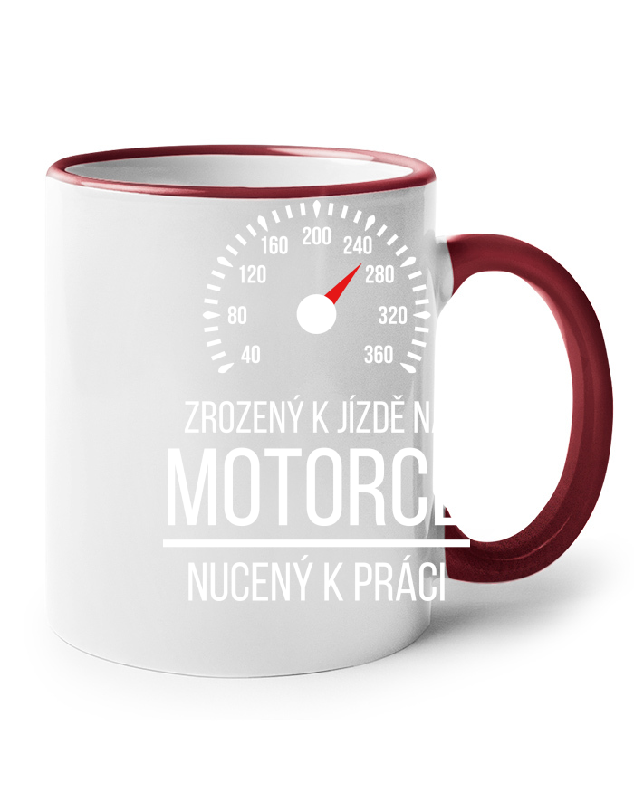 Keramický hrnek s červenym uchem pro motorkáře - zrozen k jízdě na motorce