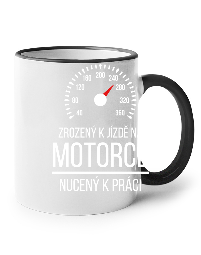 Keramický hrnek s černým uchem pro motorkáře - zrozen k jízdě na motorce