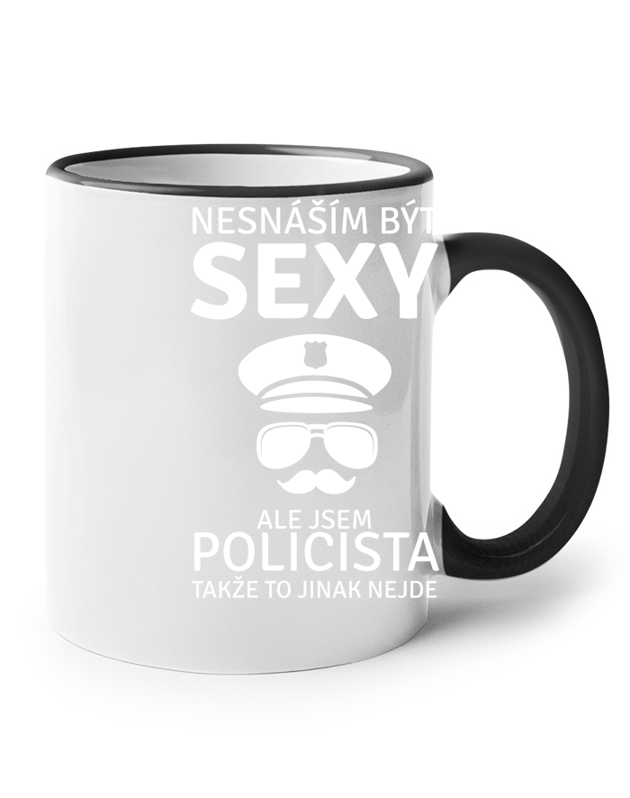 Keramický hrnek s černým uchem Sexy policista