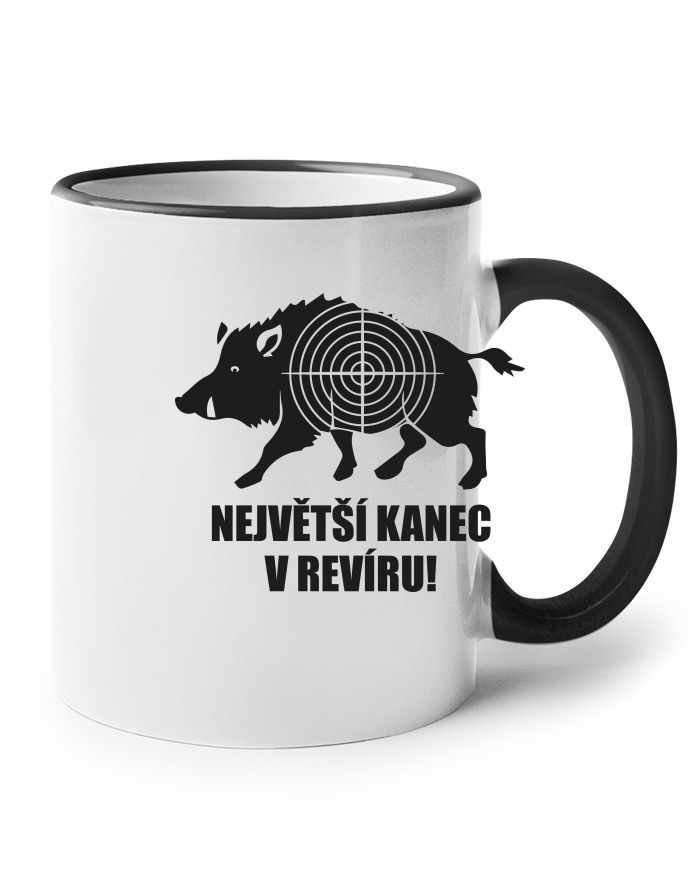 Keramický hrnek s černým uchem Hrneček - Největší kanec v revíru