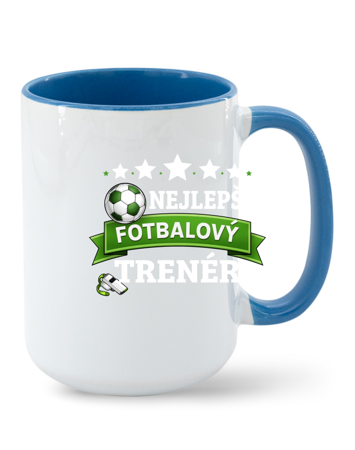 Keramický hrnek MAX - barevný vnitřek a ucho nejlepší fotbalový trenér