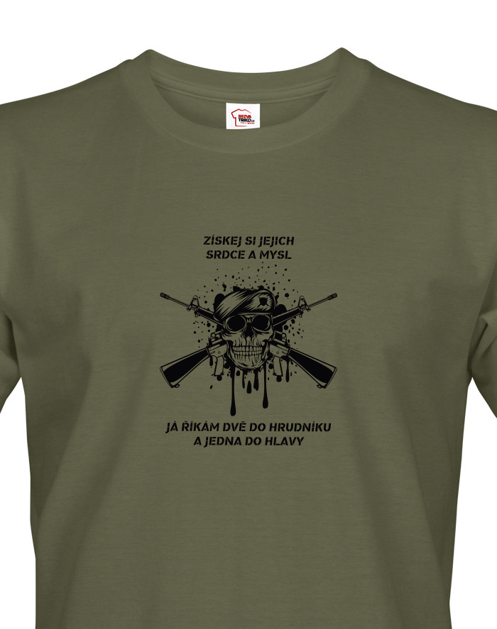 Pánské army triko Dvě do hrudníku a jedna do hlavy