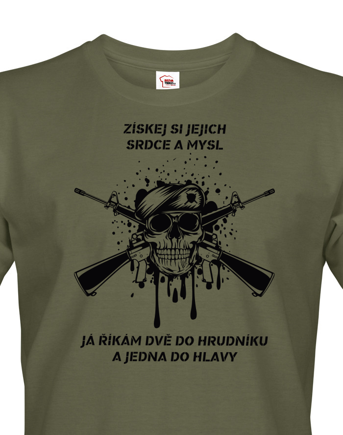 Pánské army triko Dvě do hrudníku a jedna do hlavy