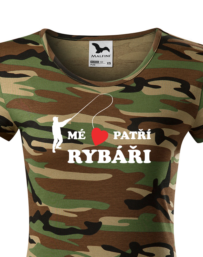 Dámské rybářské tričko Mé srdce patří rybáři