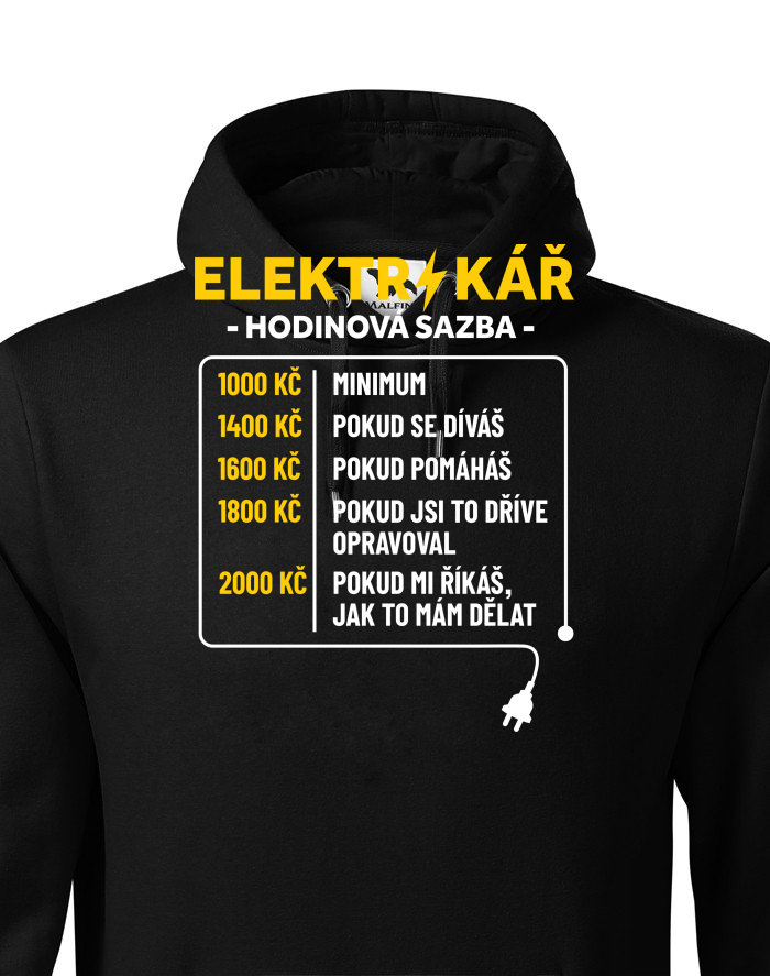 Pánská mikina pro elektrikáře - Hodinová sazba