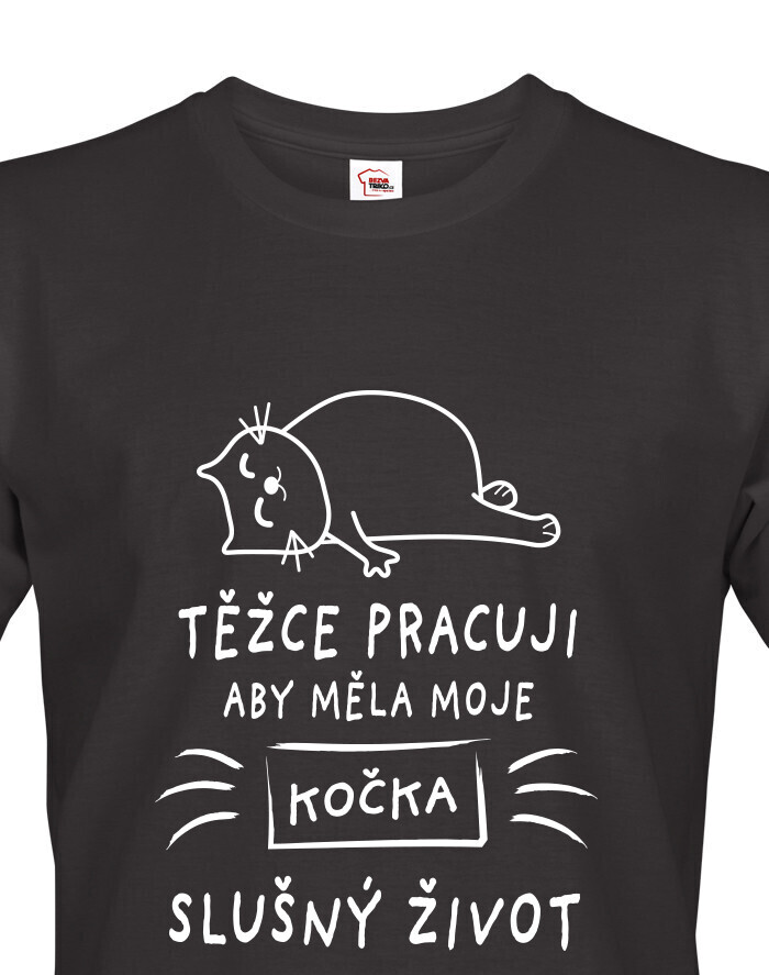 Pánské tričko Težce pracuji aby měla moje kočka slušný život